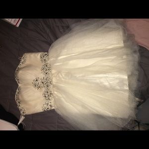 Short Peach Formal Strapless Dress